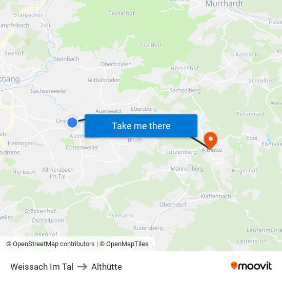 Weissach Im Tal to Althütte map