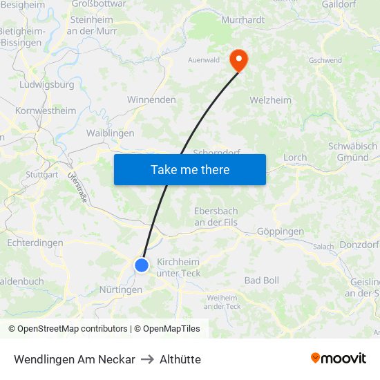 Wendlingen Am Neckar to Althütte map