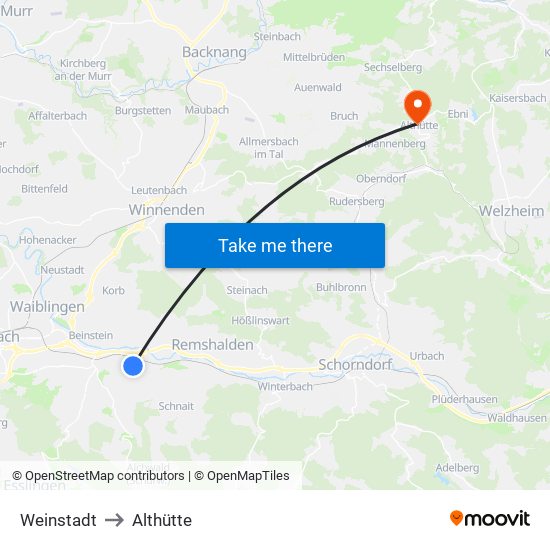 Weinstadt to Althütte map