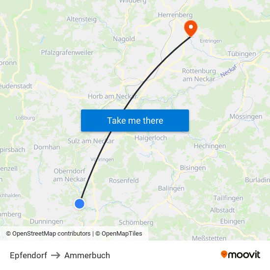 Epfendorf to Ammerbuch map