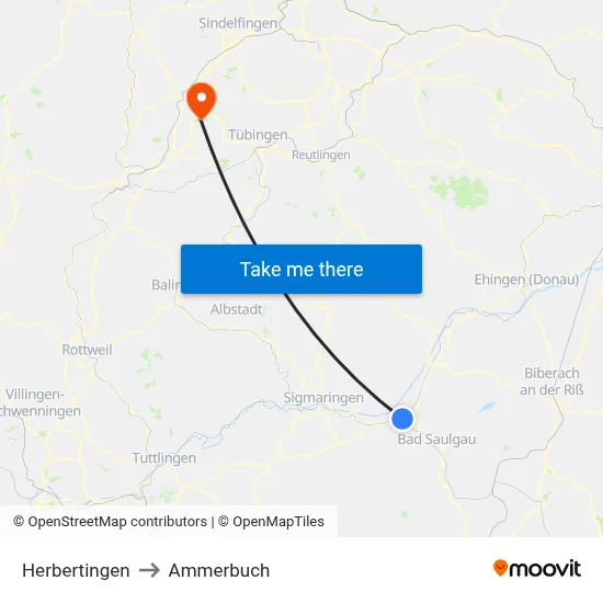 Herbertingen to Ammerbuch map