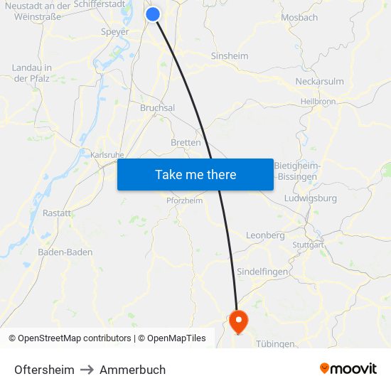 Oftersheim to Ammerbuch map