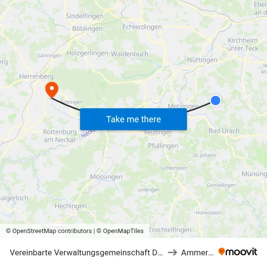 Vereinbarte Verwaltungsgemeinschaft Der Stadt Neuffen to Ammerbuch map