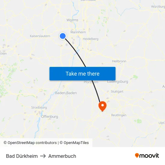 Bad Dürkheim to Ammerbuch map