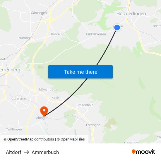 Altdorf to Ammerbuch map