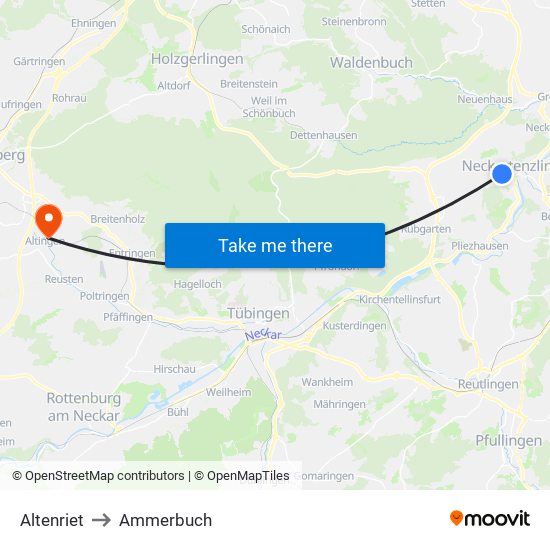 Altenriet to Ammerbuch map