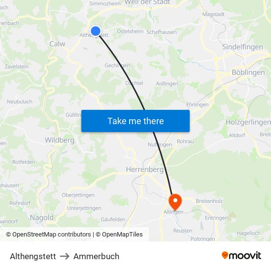 Althengstett to Ammerbuch map