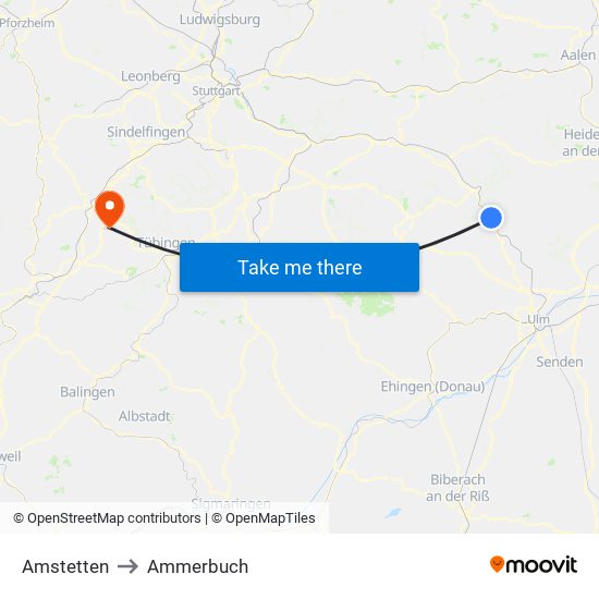 Amstetten to Ammerbuch map