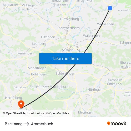 Backnang to Ammerbuch map