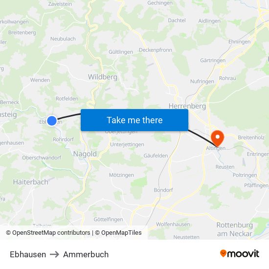 Ebhausen to Ammerbuch map