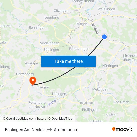 Esslingen Am Neckar to Ammerbuch map