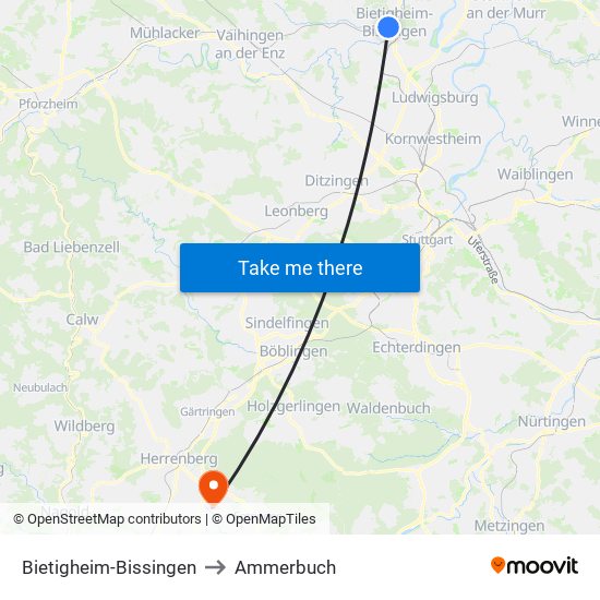 Bietigheim-Bissingen to Ammerbuch map
