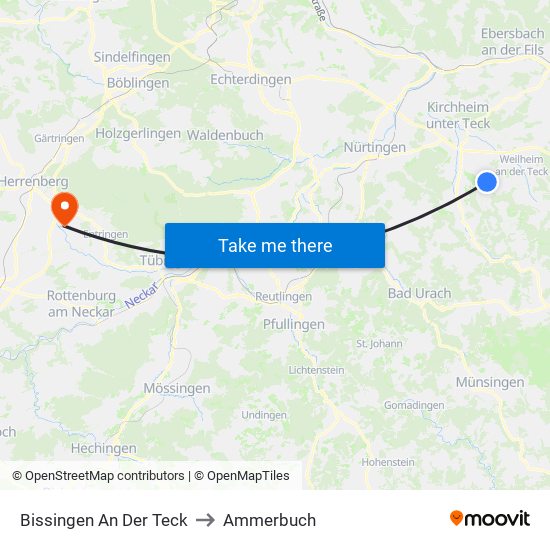 Bissingen An Der Teck to Ammerbuch map