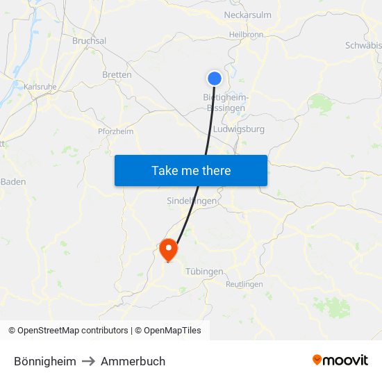 Bönnigheim to Ammerbuch map