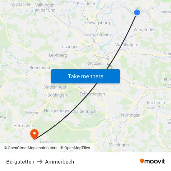 Burgstetten to Ammerbuch map