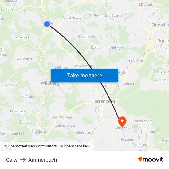 Calw to Ammerbuch map