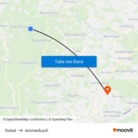 Dobel to Ammerbuch map