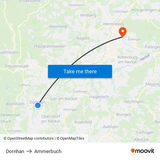 Dornhan to Ammerbuch map