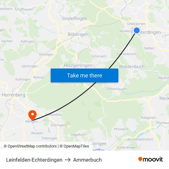 Leinfelden-Echterdingen to Ammerbuch map