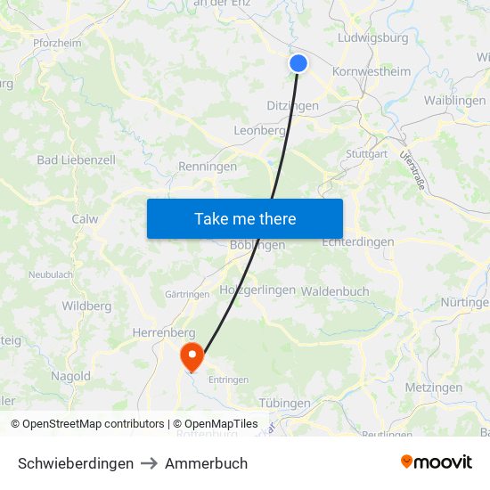 Schwieberdingen to Ammerbuch map