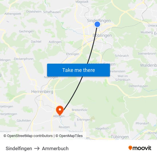 Sindelfingen to Ammerbuch map