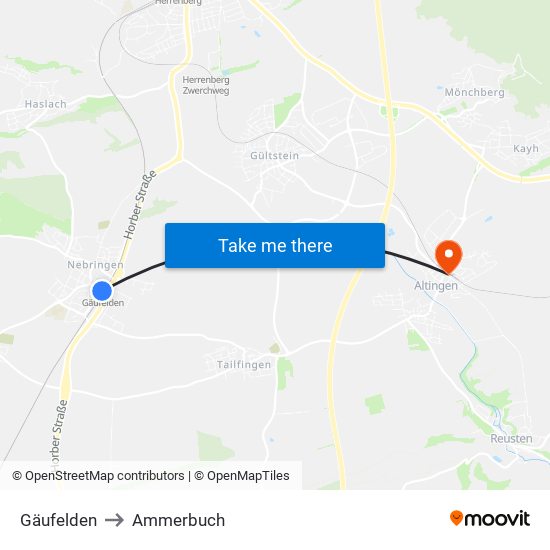 Gäufelden to Ammerbuch map