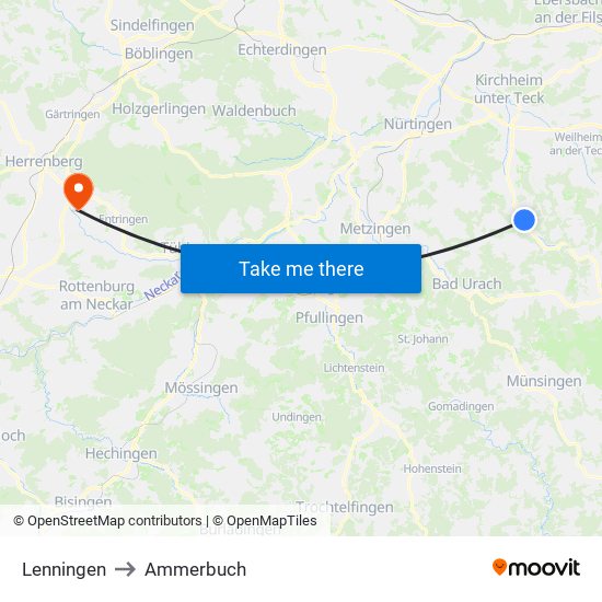 Lenningen to Ammerbuch map