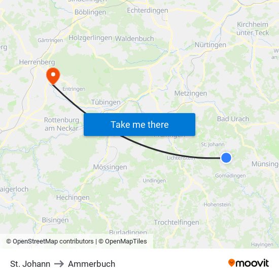 St. Johann to Ammerbuch map