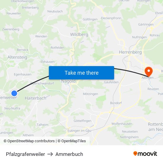 Pfalzgrafenweiler to Ammerbuch map