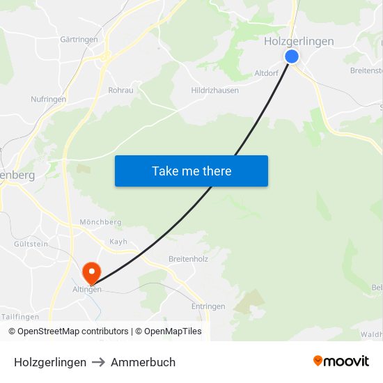 Holzgerlingen to Ammerbuch map