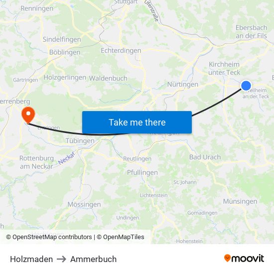 Holzmaden to Ammerbuch map