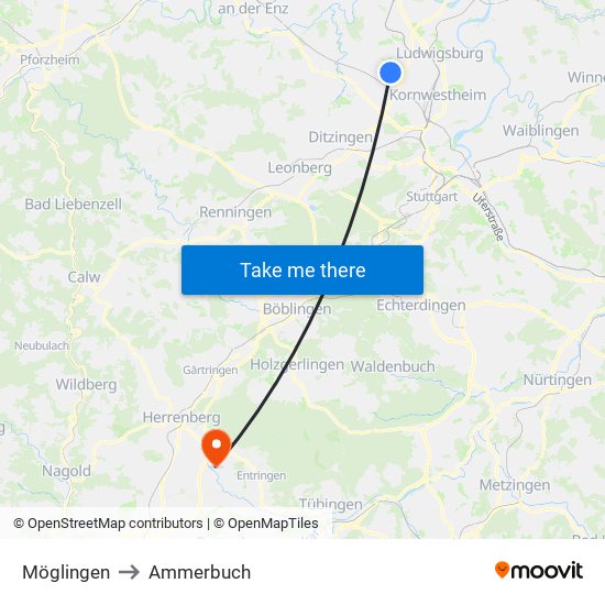 Möglingen to Ammerbuch map