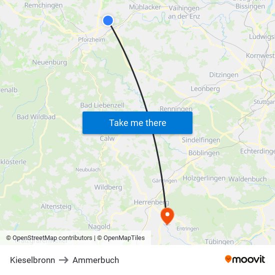 Kieselbronn to Ammerbuch map