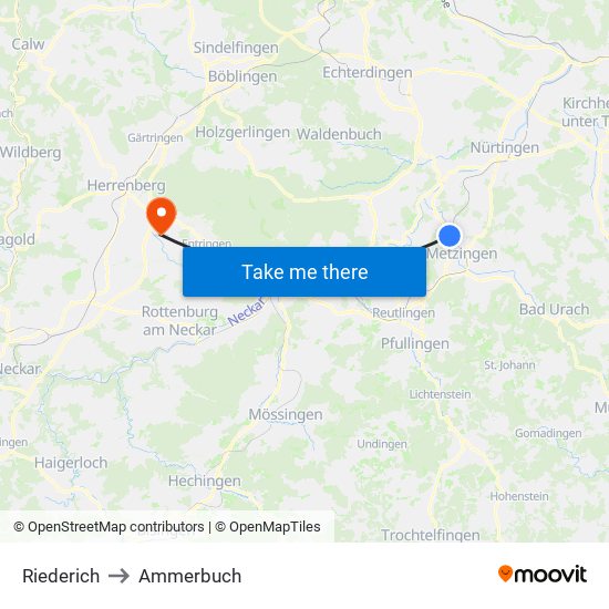 Riederich to Ammerbuch map