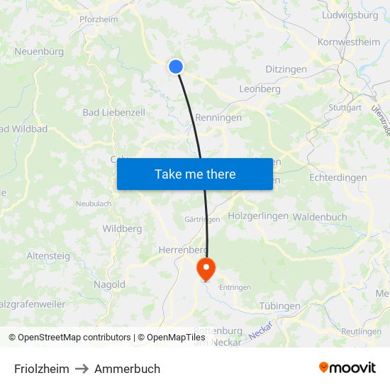 Friolzheim to Ammerbuch map