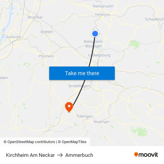 Kirchheim Am Neckar to Ammerbuch map
