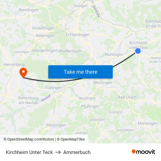 Kirchheim Unter Teck to Ammerbuch map