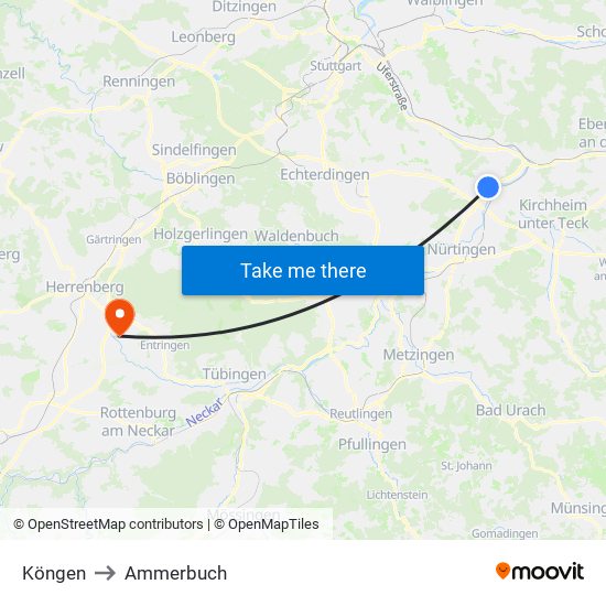 Köngen to Ammerbuch map