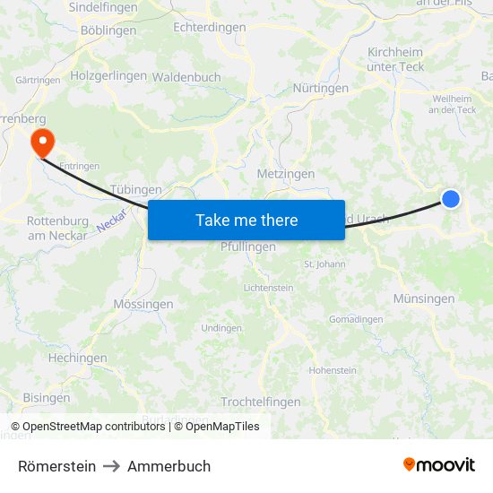 Römerstein to Ammerbuch map