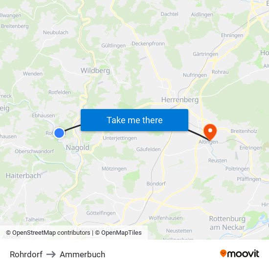 Rohrdorf to Ammerbuch map