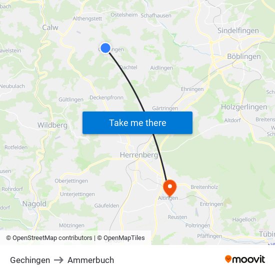 Gechingen to Ammerbuch map