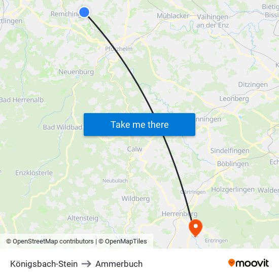 Königsbach-Stein to Ammerbuch map