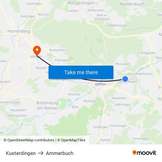 Kusterdingen to Ammerbuch map