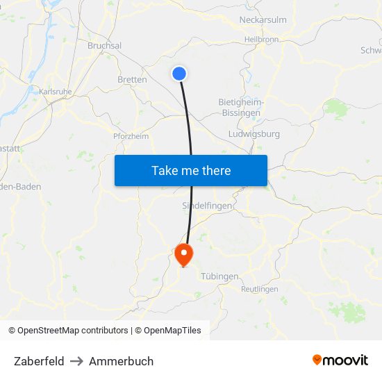 Zaberfeld to Ammerbuch map