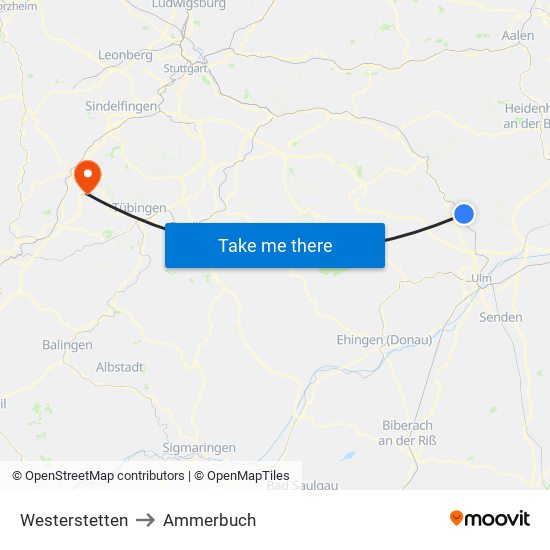 Westerstetten to Ammerbuch map