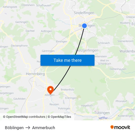 Böblingen to Ammerbuch map