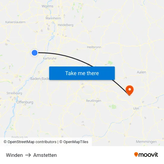 Winden to Amstetten map