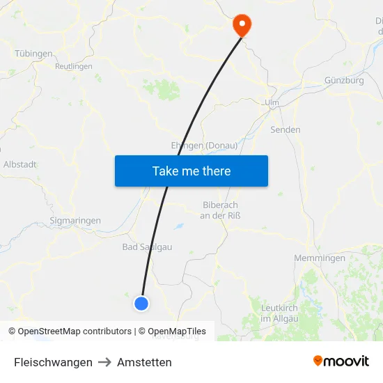 Fleischwangen to Amstetten map