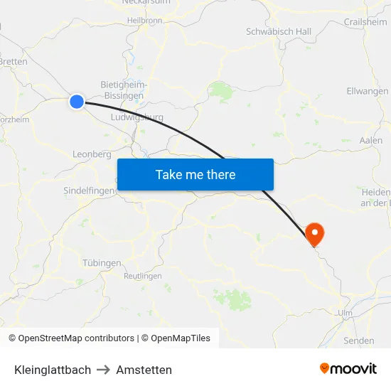 Kleinglattbach to Amstetten map