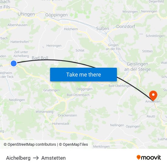 Aichelberg to Amstetten map